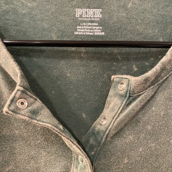 PINK Victoria's Secret Green Acid Wash Long Sleeve Henley Shirt - Picture 3 of 6